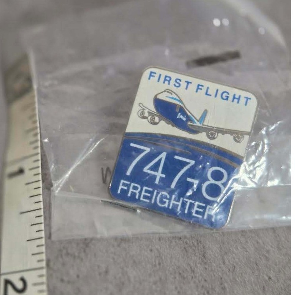 Boeing 747-8 Freighter First Flight Commemorative Enamel Lapel Pin Blue White